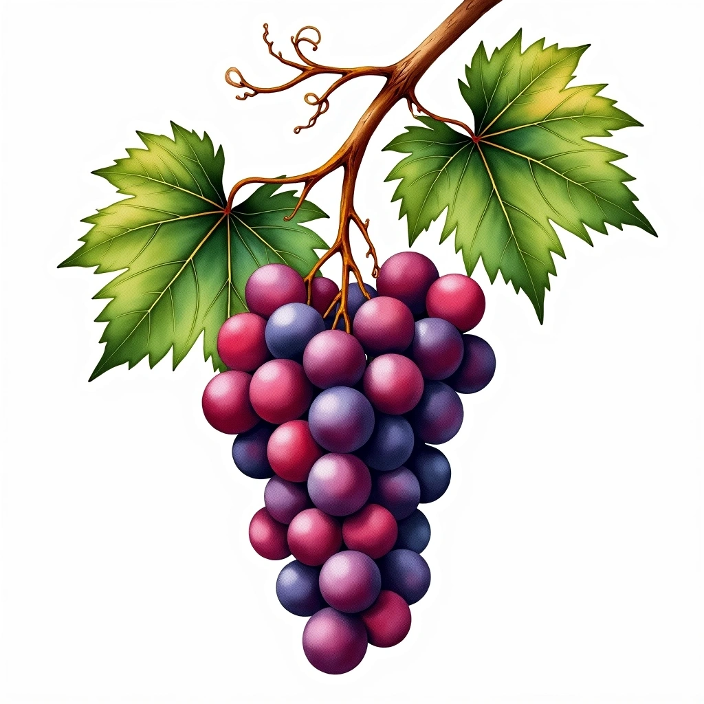 Pallagrello Nero grape variety — Red watercolor illustration