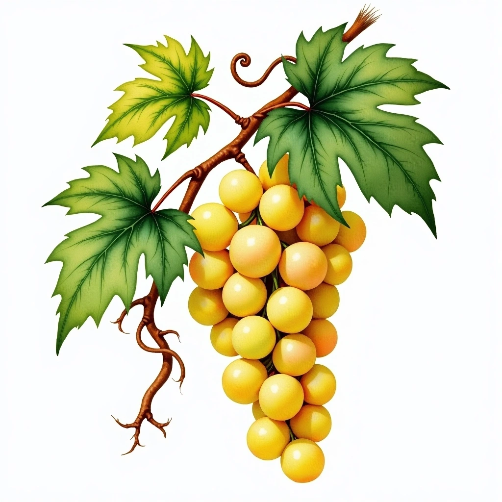 Pampanuto grape variety — White watercolor illustration