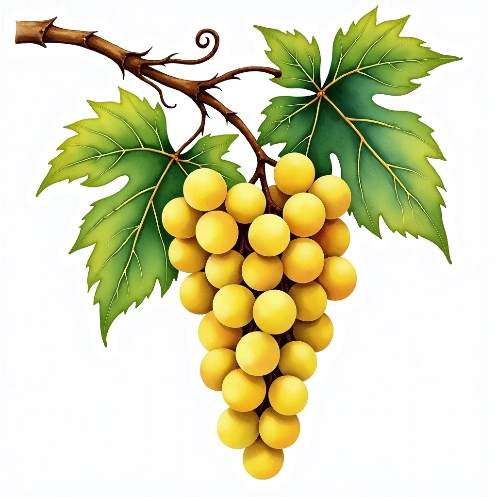Pecorino grape variety — White watercolor illustration