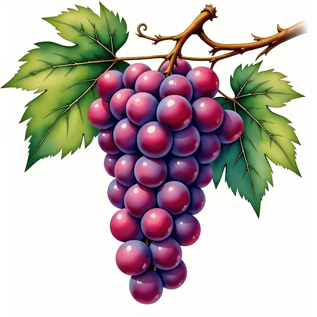 Peloursin grape variety — Red watercolor illustration