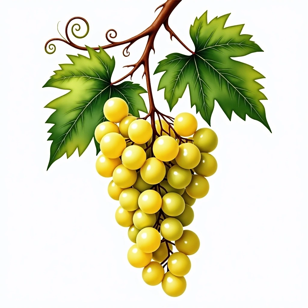 Petit Courbu grape variety — White watercolor illustration