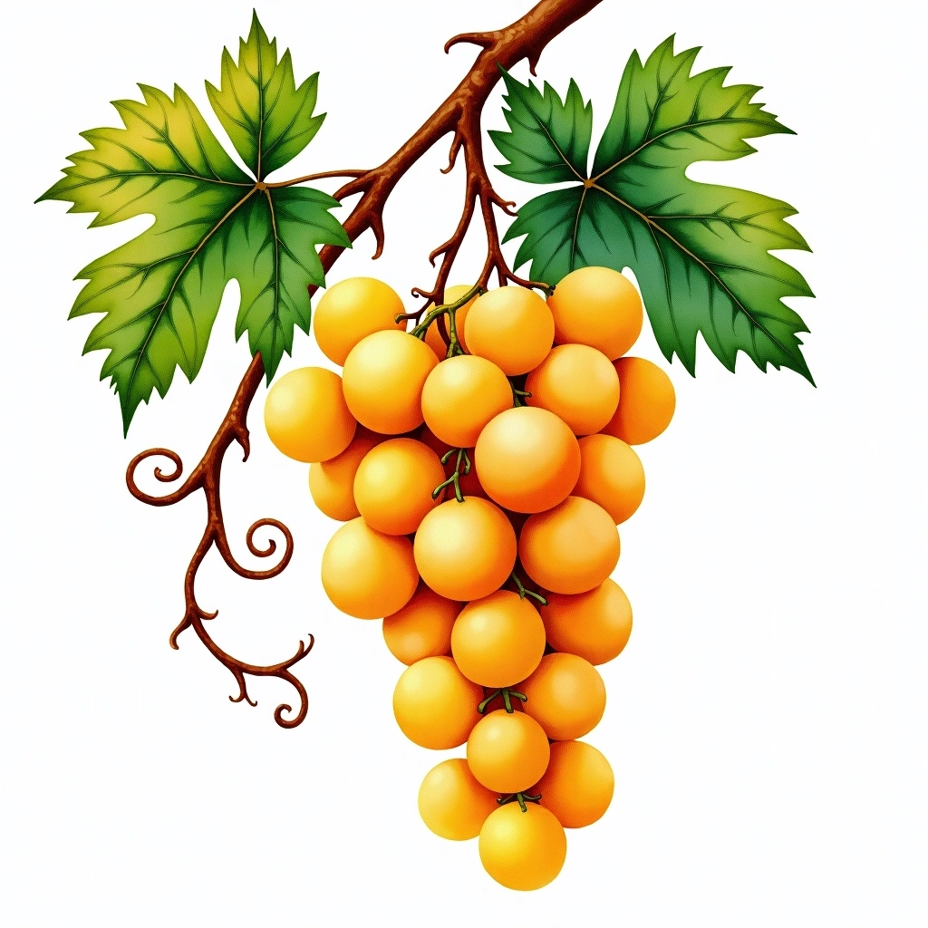 Petit Manseng grape variety — White watercolor illustration