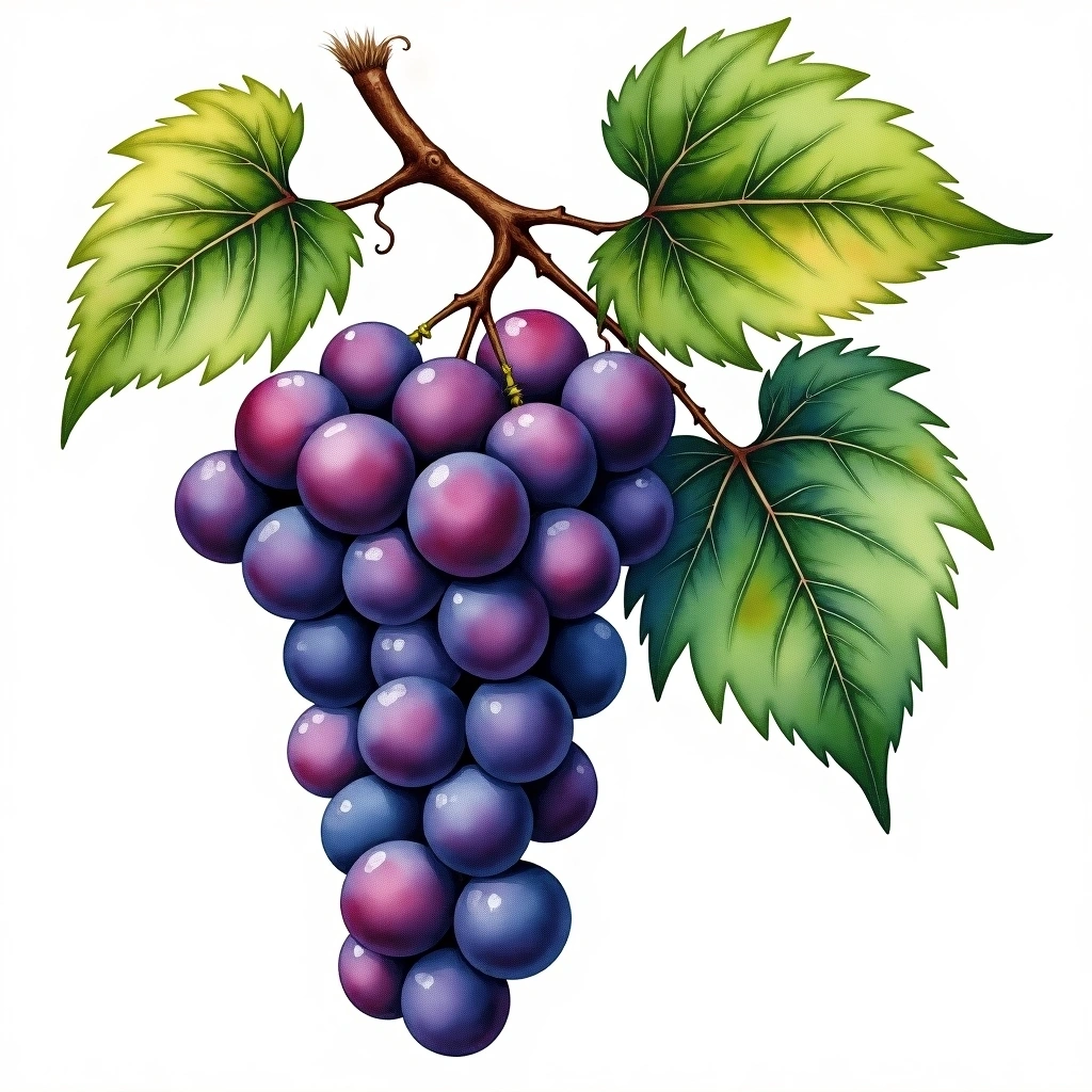 Petit Verdot grape variety — Red watercolor illustration
