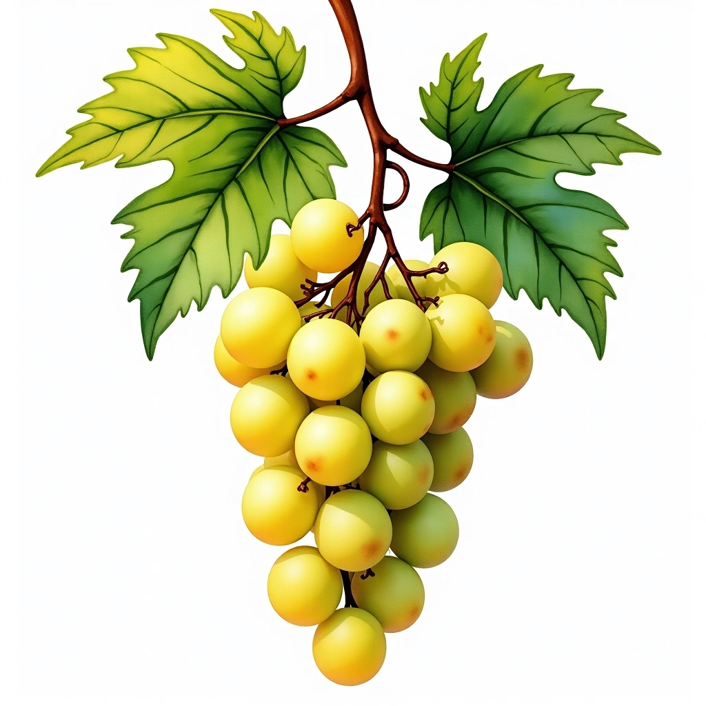 Petite Arvine grape variety — White watercolor illustration