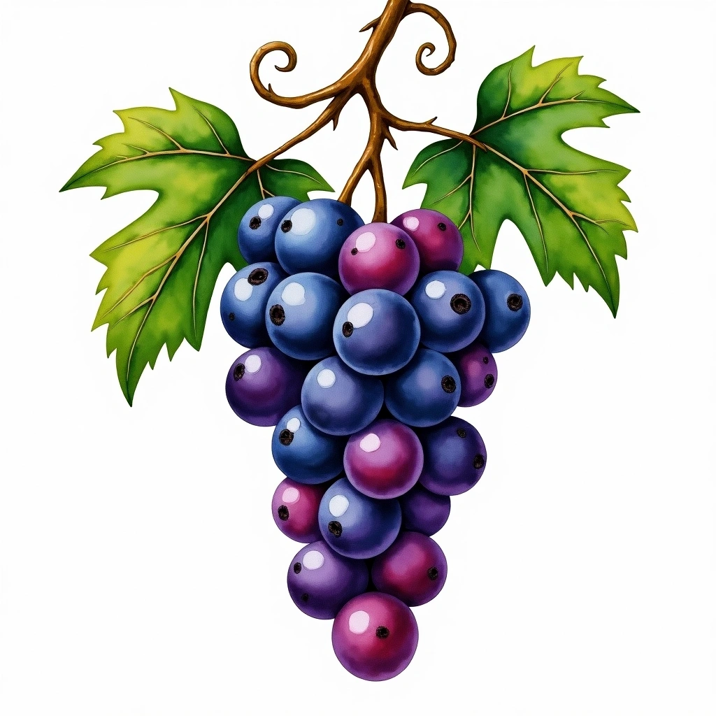 Petite Sirah grape variety — Red watercolor illustration