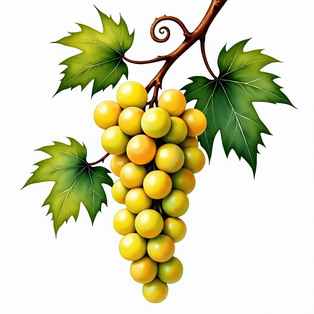 Peverella grape variety — White watercolor illustration