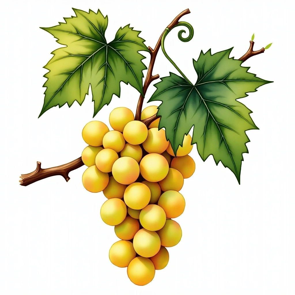 Picardan grape variety — White watercolor illustration