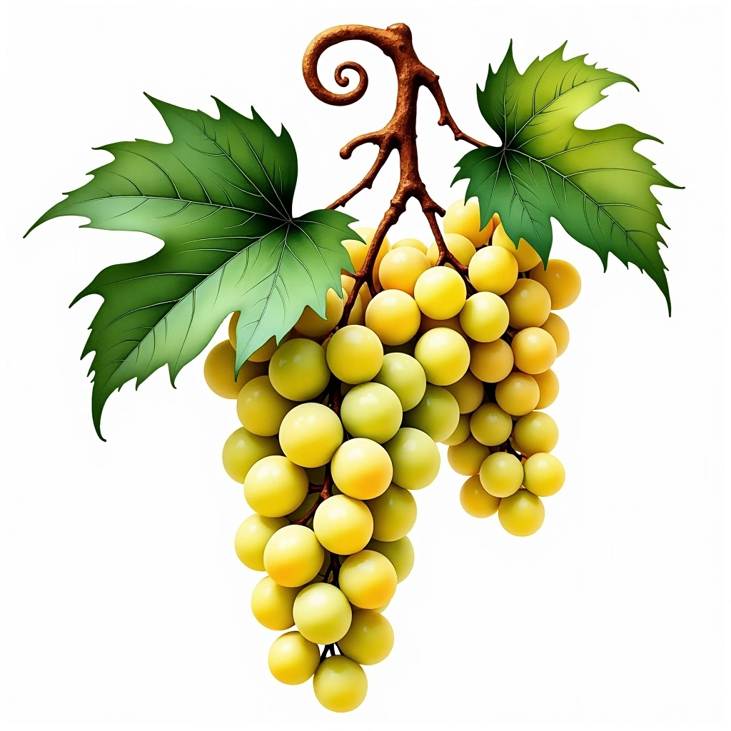 Picolit grape variety — White watercolor illustration