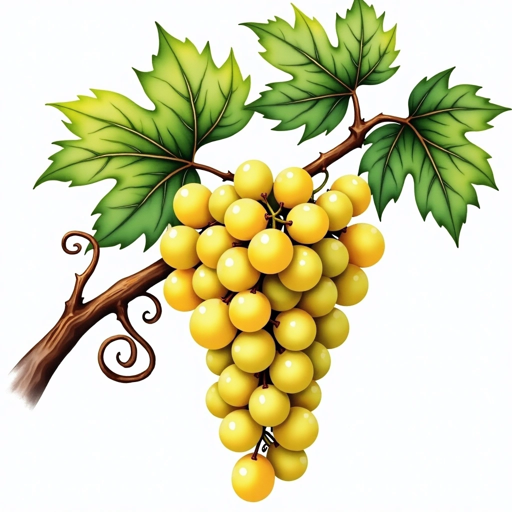 Picpoul Blanc grape variety — White watercolor illustration
