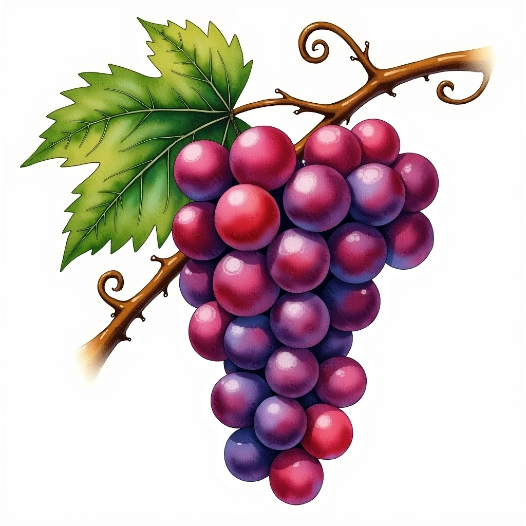 Piedirosso grape variety — Red watercolor illustration