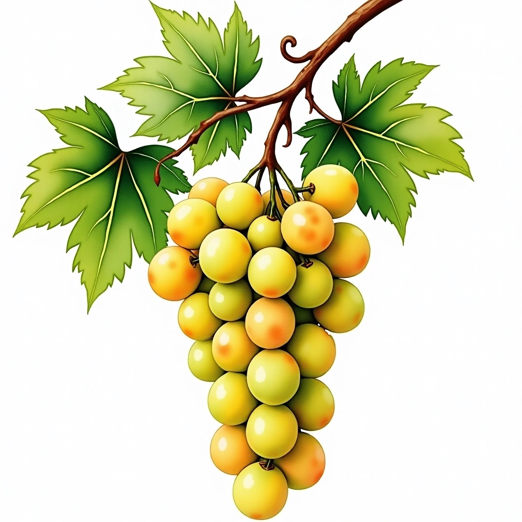 Pigato grape variety — White watercolor illustration