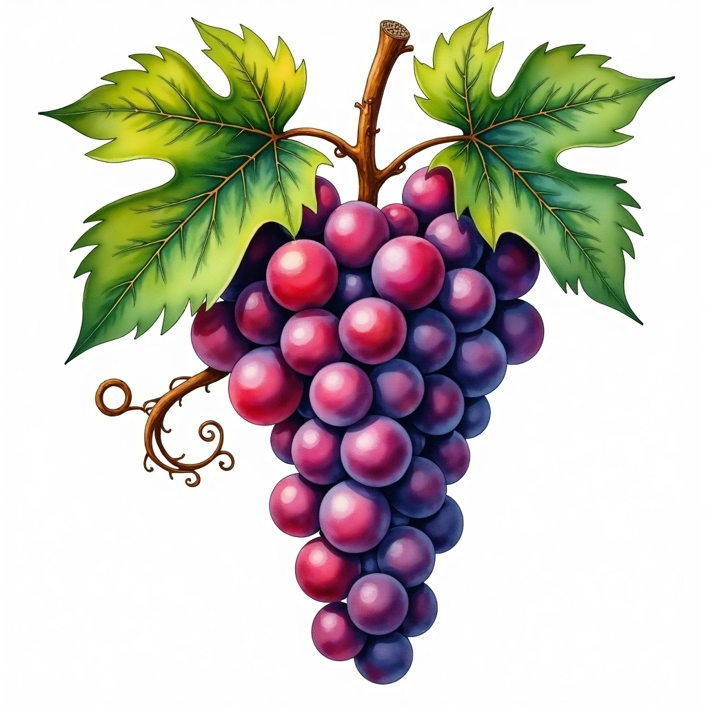 Pignolo grape variety — Red watercolor illustration