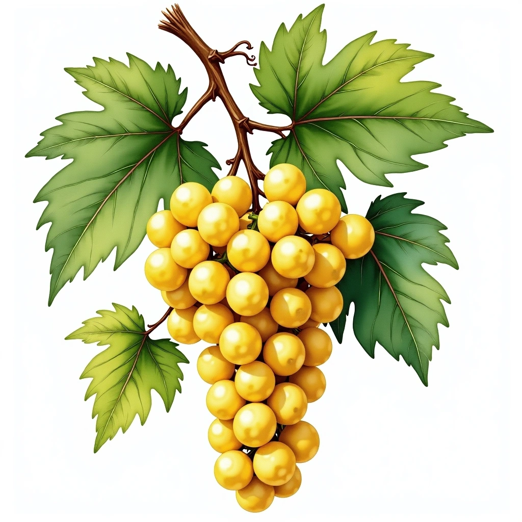 Pinot Auxerrois grape variety — White watercolor illustration