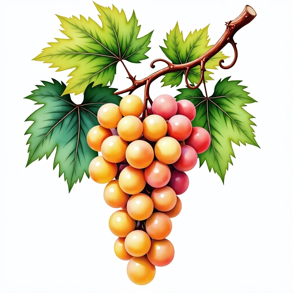 Pinot Grigio grape variety — White watercolor illustration