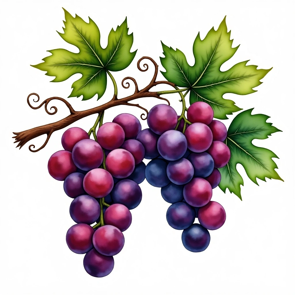 Pinot Nero grape variety — Red watercolor illustration