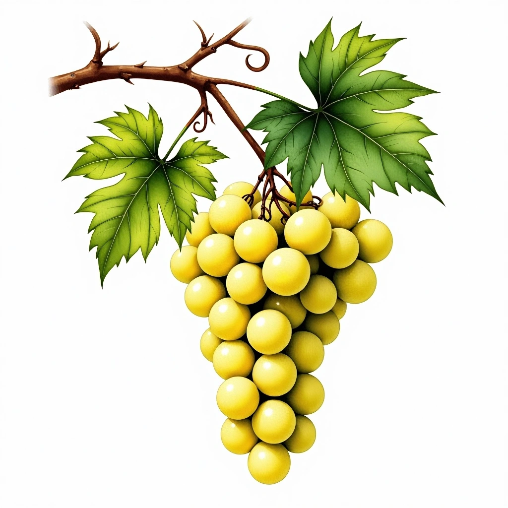 Piquepoul Blanc grape variety — White watercolor illustration