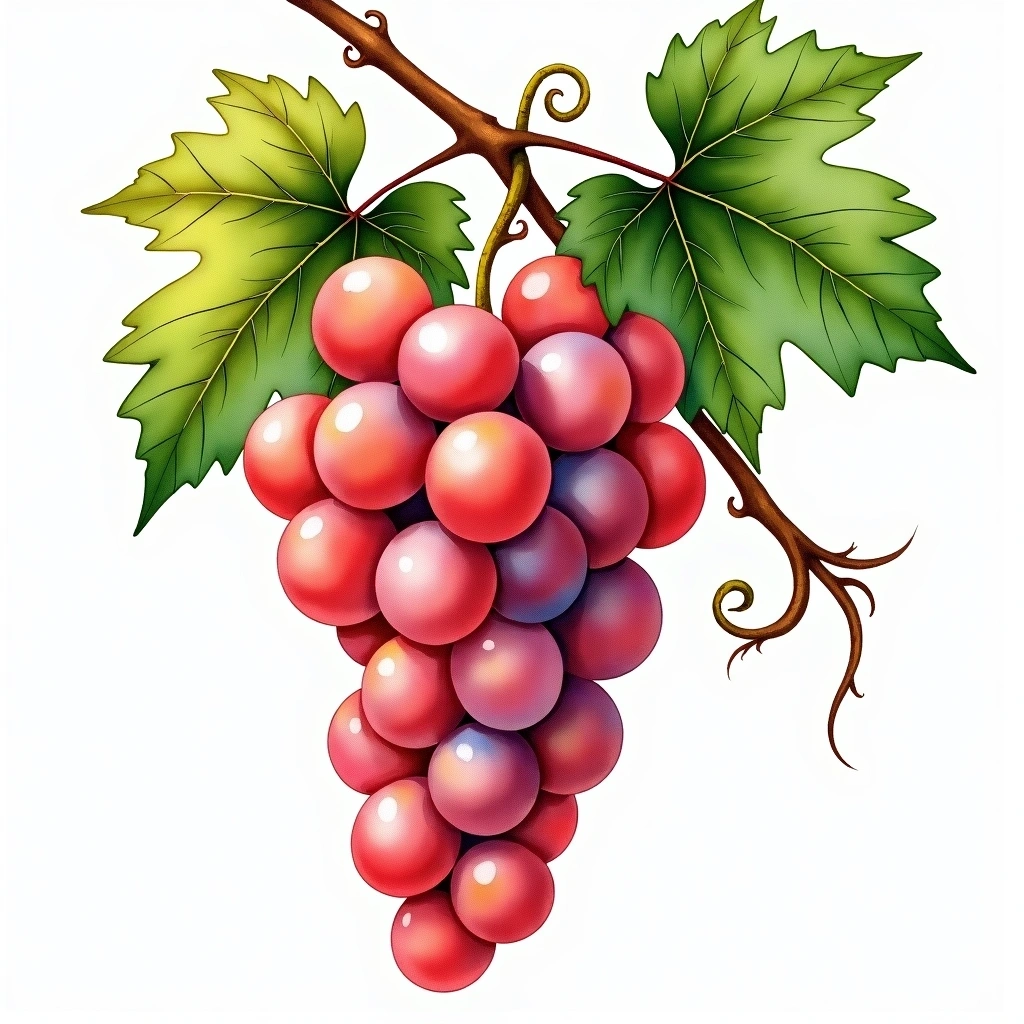 Piquepoul Noir grape variety — Rosé watercolor illustration