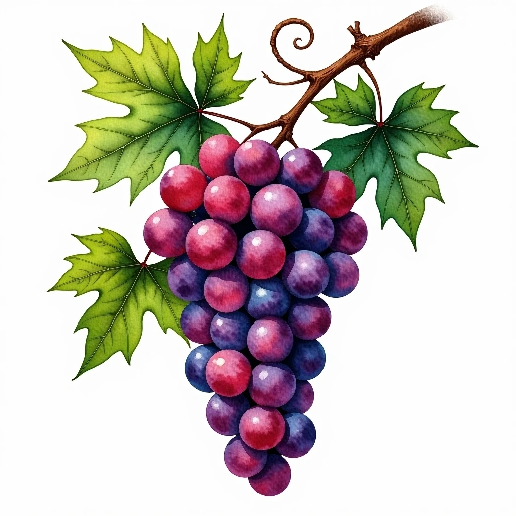 Plavac Mali grape variety — Red watercolor illustration