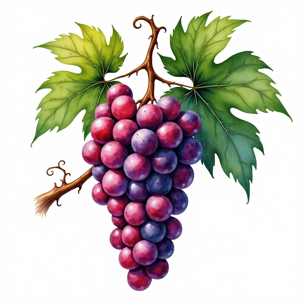 Pollera Nera grape variety — Red watercolor illustration