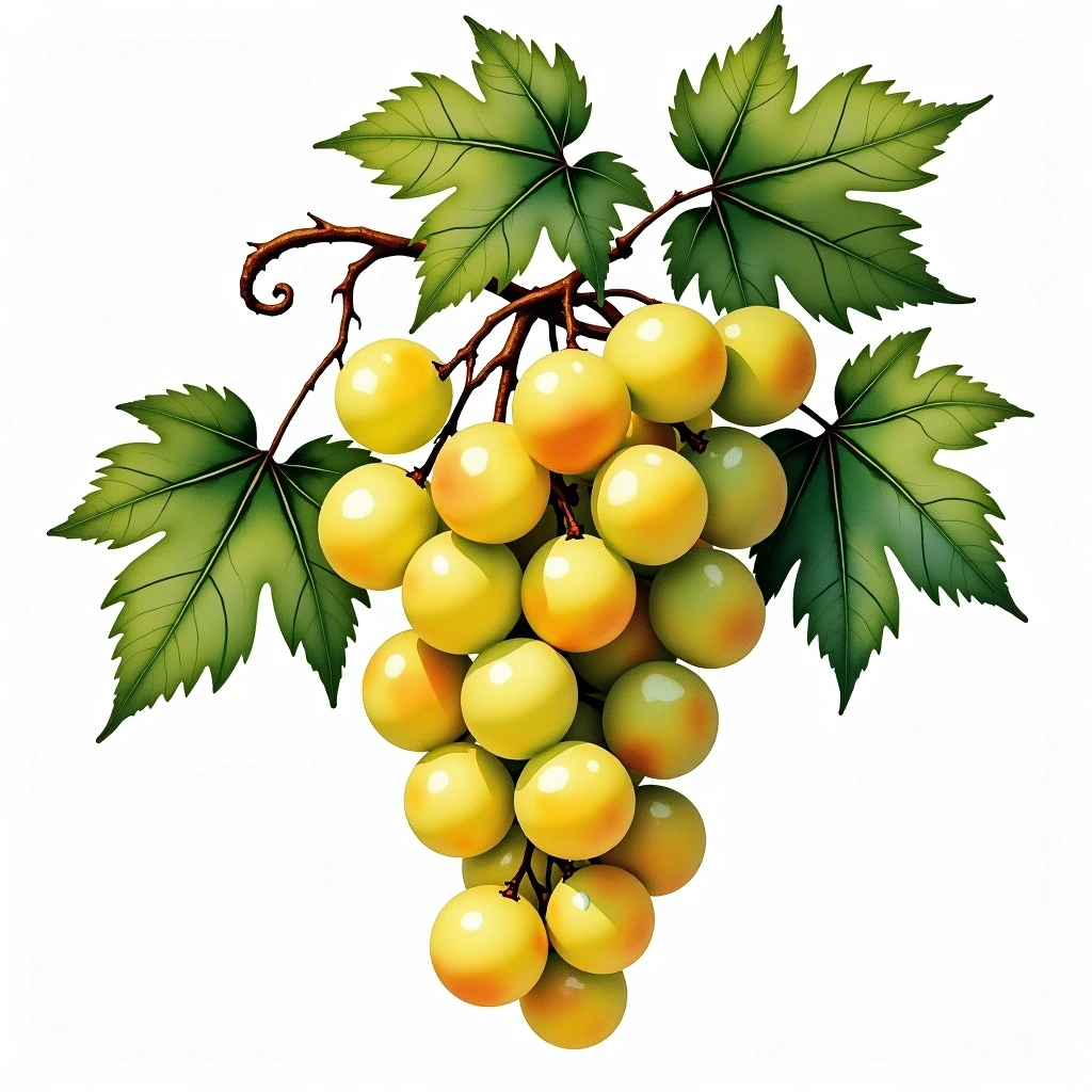 Posip Bijeli grape variety — White watercolor illustration