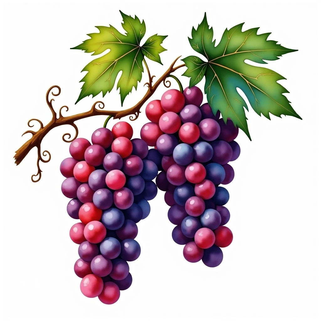 Poulsard grape variety — Red watercolor illustration