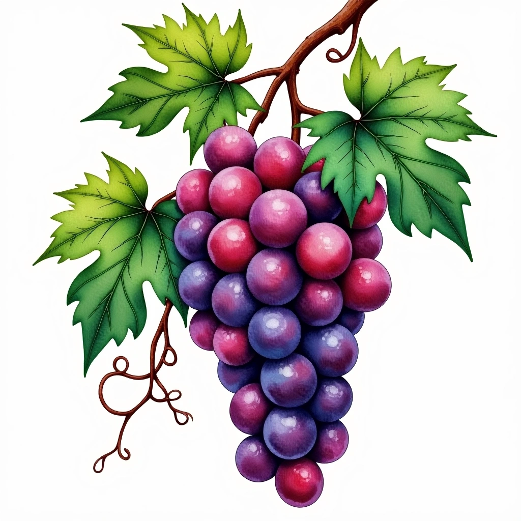 Preto Martinho grape variety — Red watercolor illustration