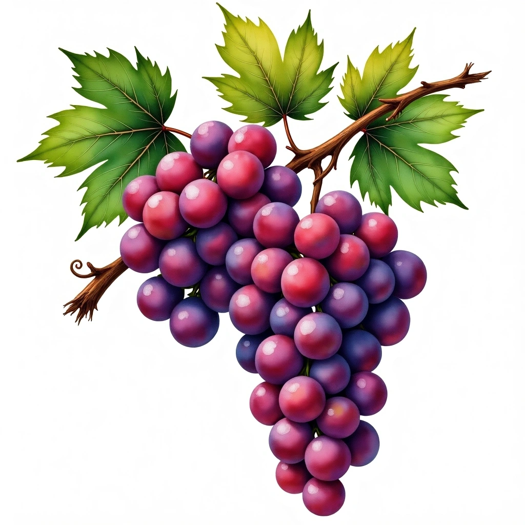 Prié grape variety — Red watercolor illustration