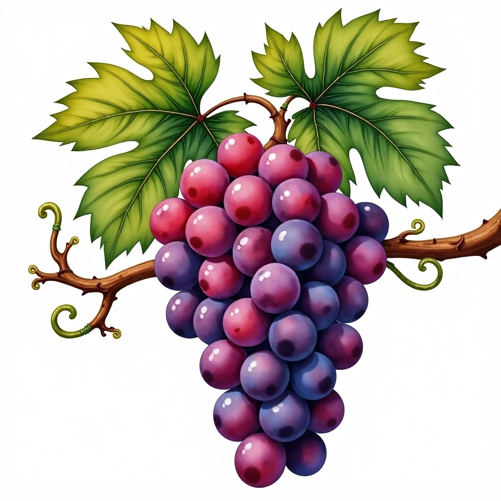 Prieto Picudo grape variety — Red watercolor illustration