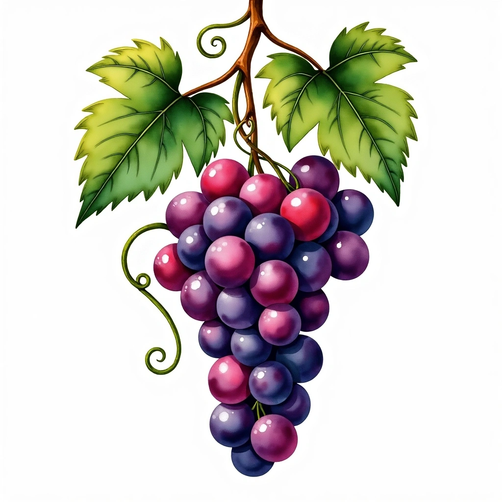 Primitivo grape variety — Red watercolor illustration