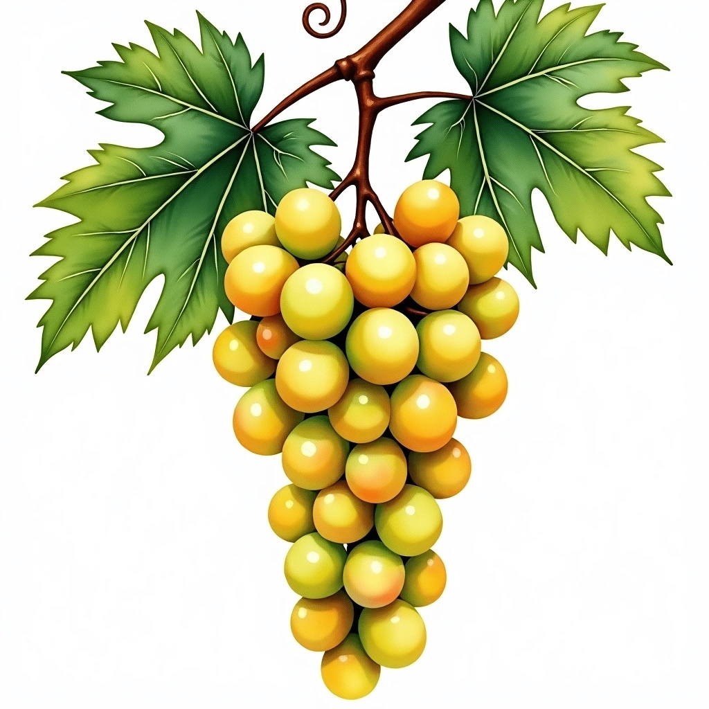Procanico grape variety — White watercolor illustration