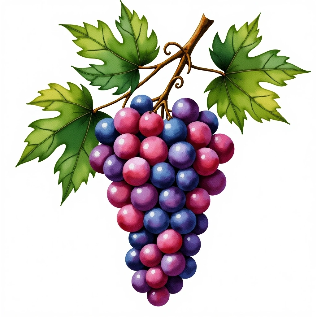 Prugnolo Gentile grape variety — Red watercolor illustration
