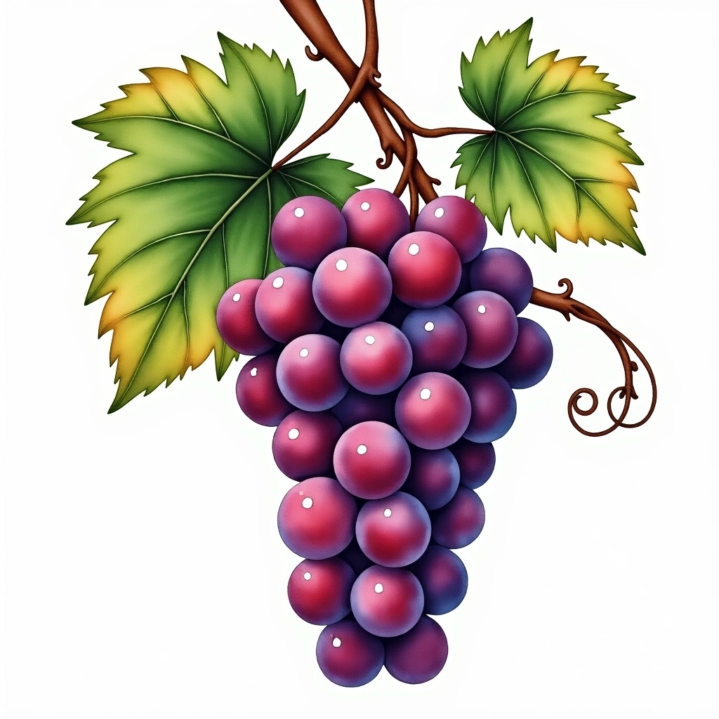 Pugnitello grape variety — Red watercolor illustration