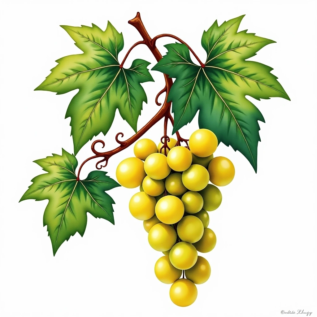 Rabigato grape variety — White watercolor illustration