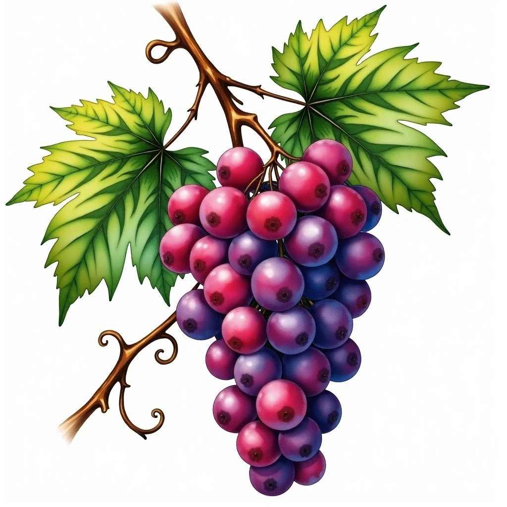 Refosco dal Peduncolo Rosso grape variety — Red watercolor illustration