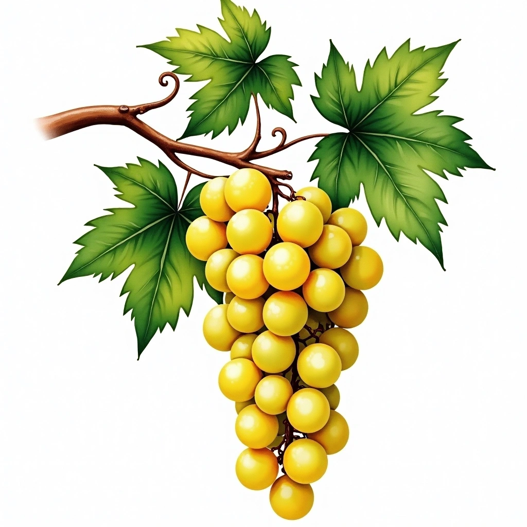 Ribolla Gialla grape variety — White watercolor illustration