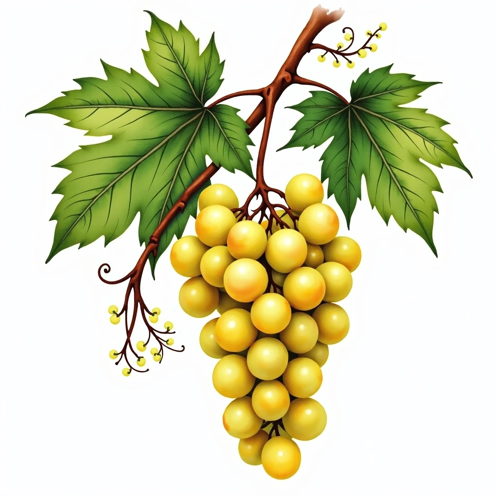 Rieslaner grape variety — White watercolor illustration