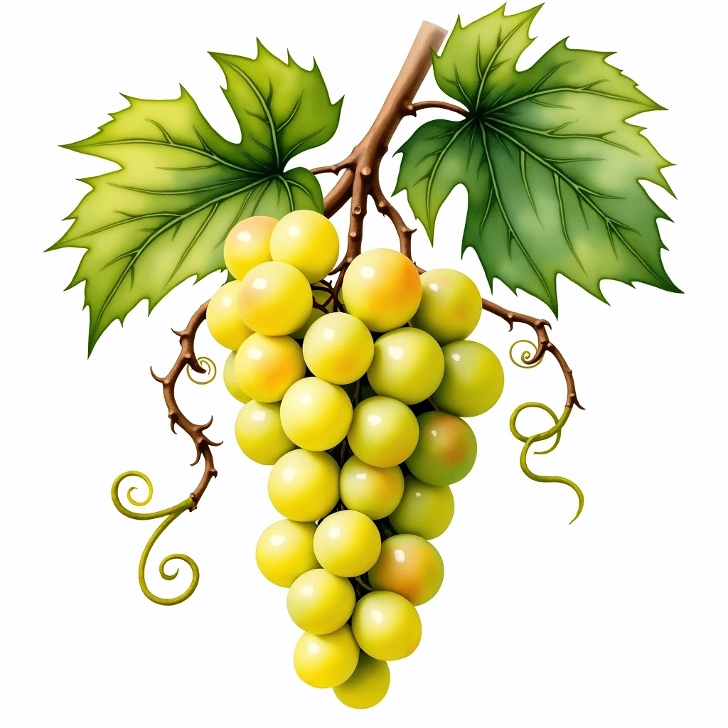 Riesling Itálico grape variety — White watercolor illustration