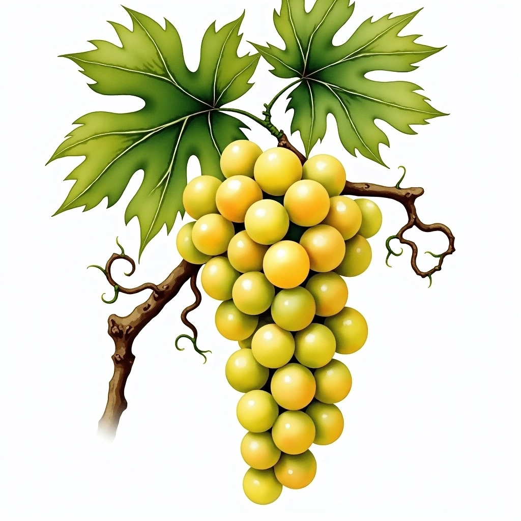 Riesling Renano grape variety — White watercolor illustration