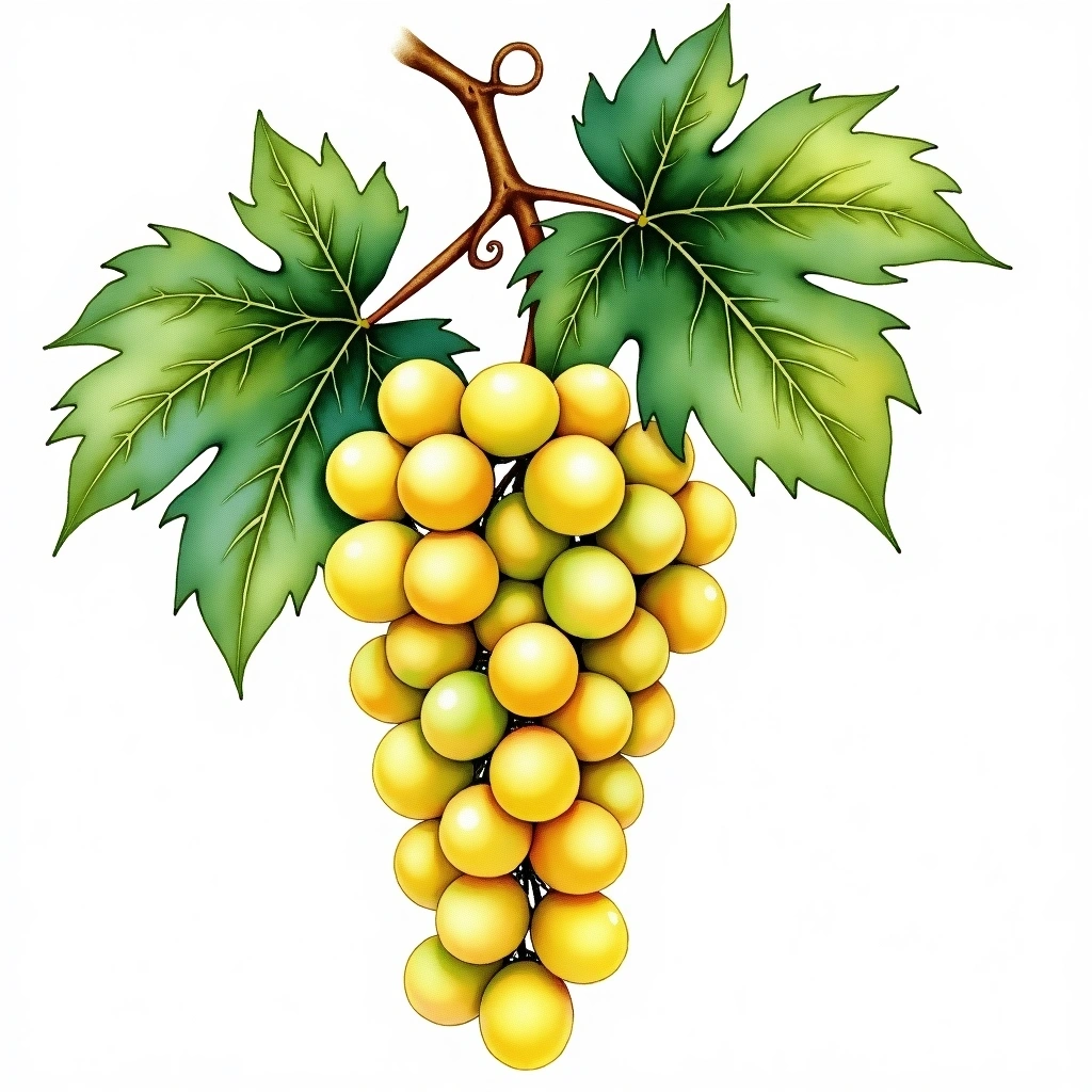 Rivaner grape variety — White watercolor illustration