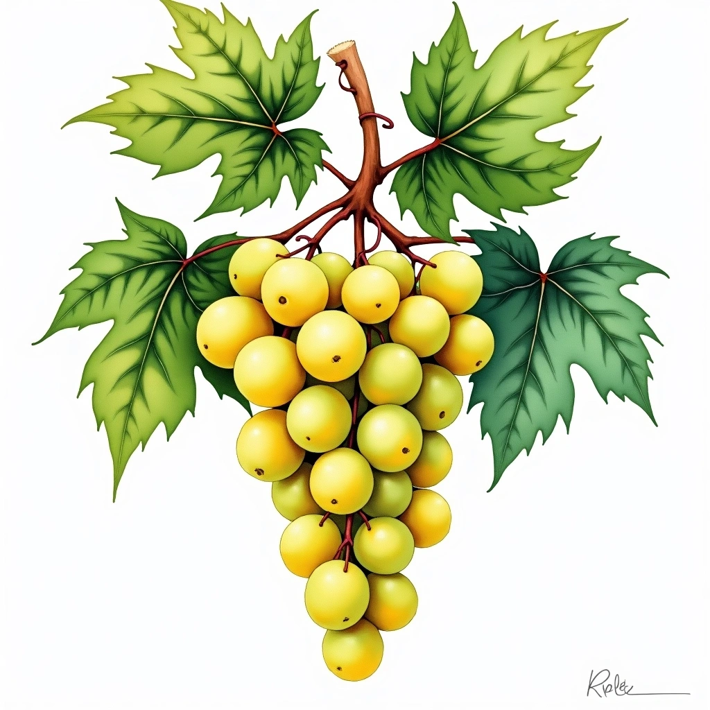 Rolle/Rollo grape variety — White watercolor illustration