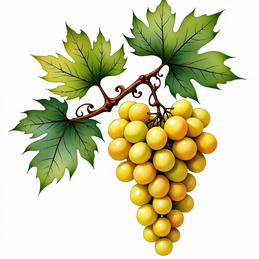 Roscetto grape variety — White watercolor illustration