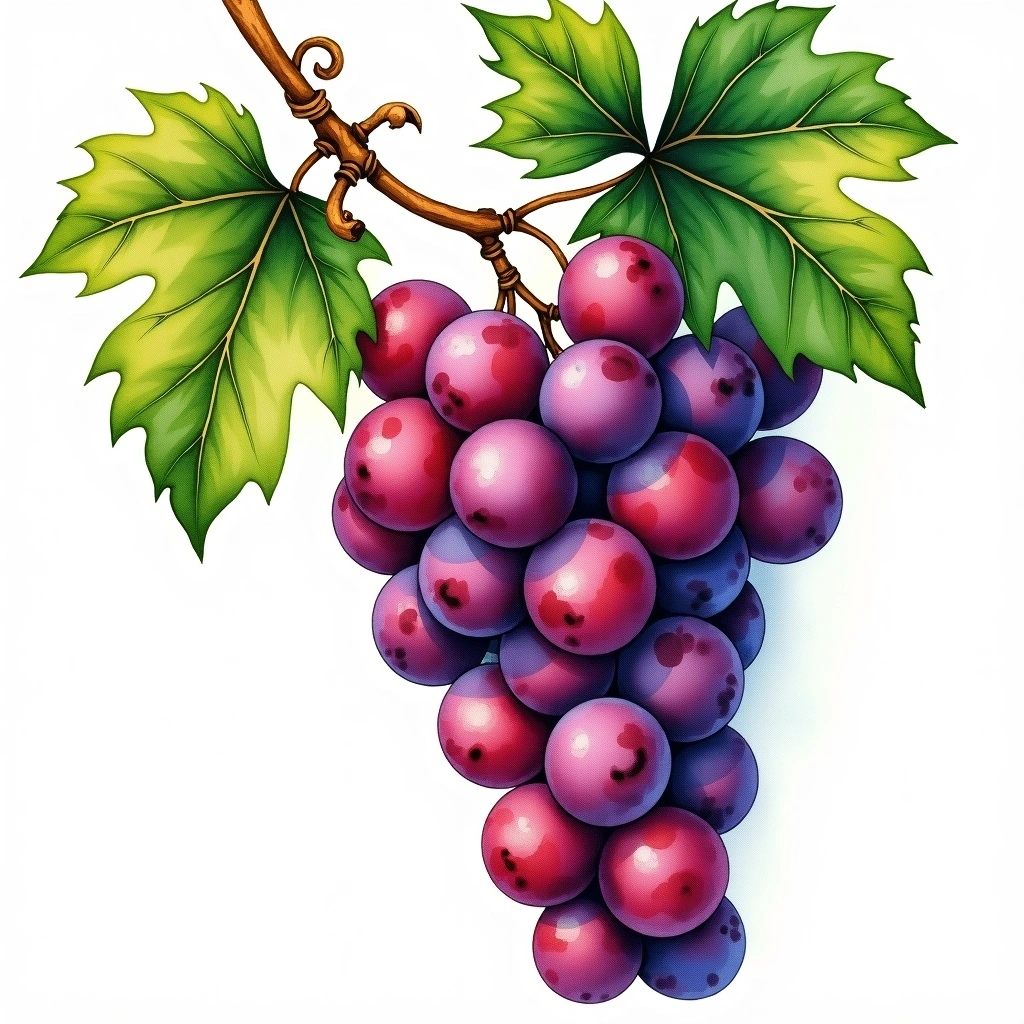 Rossignola grape variety — Red watercolor illustration