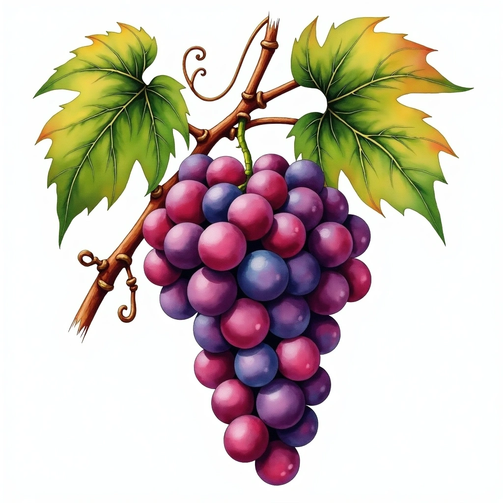 Royal de Alloza grape variety — Red watercolor illustration