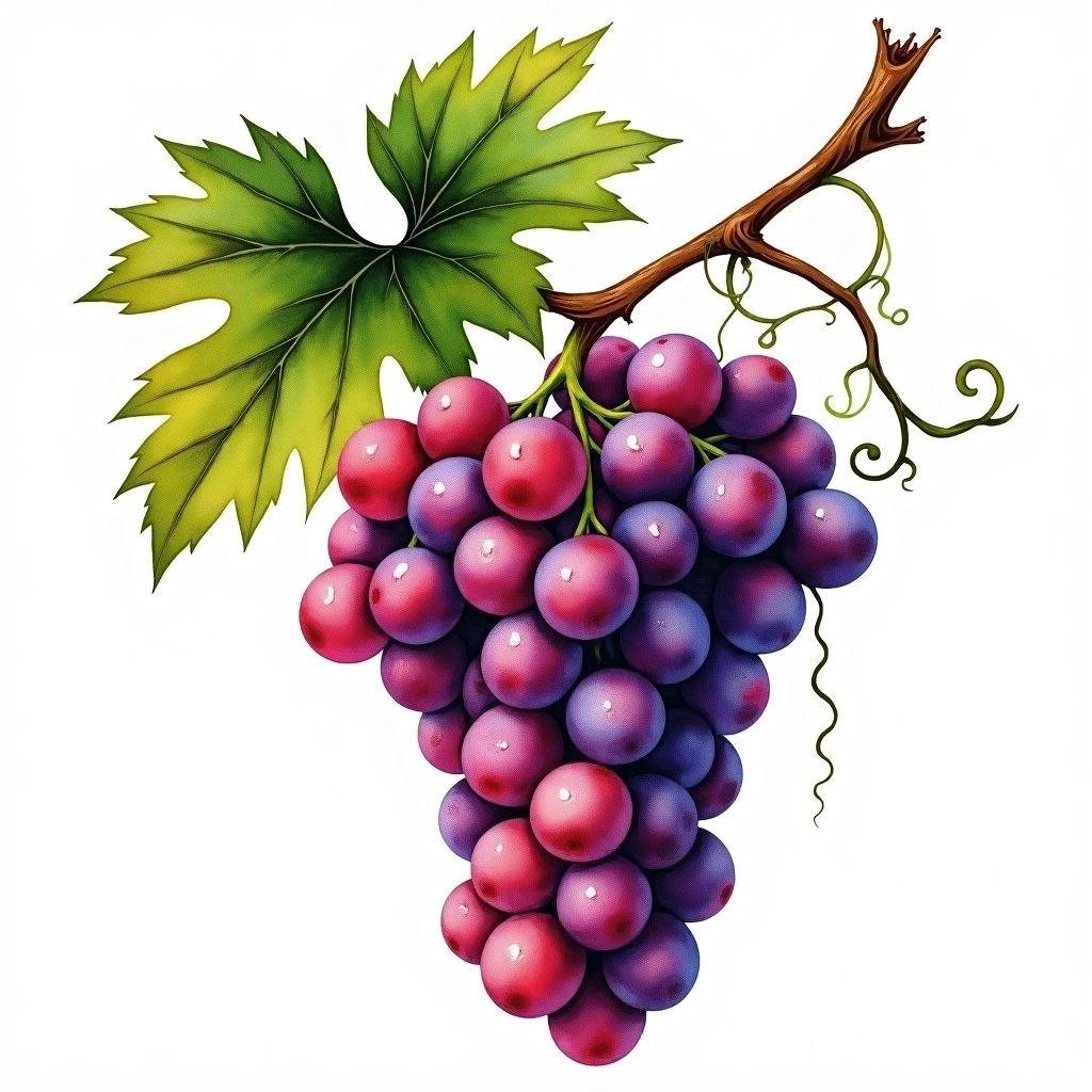 Ruché grape variety — Red watercolor illustration