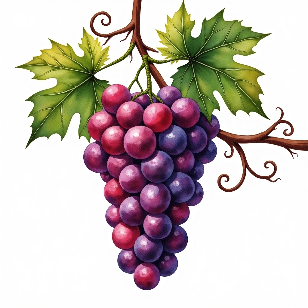 Ruen grape variety — Red watercolor illustration