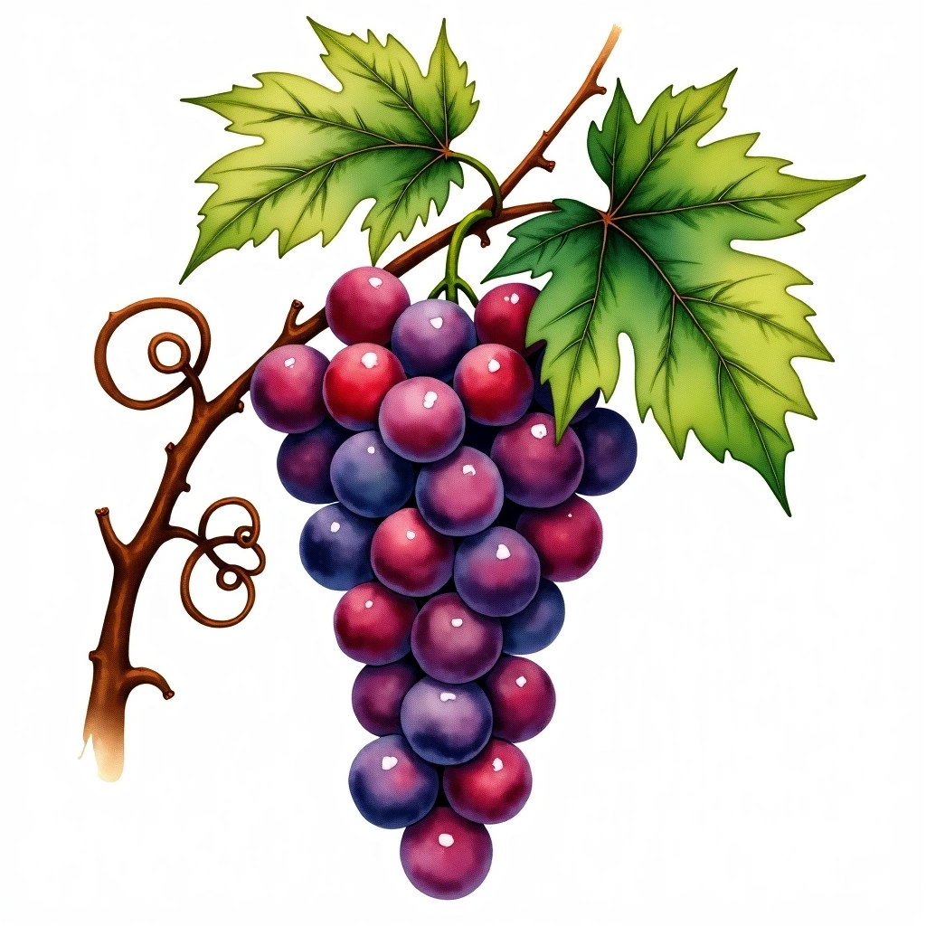 Sagrantino grape variety — Red watercolor illustration