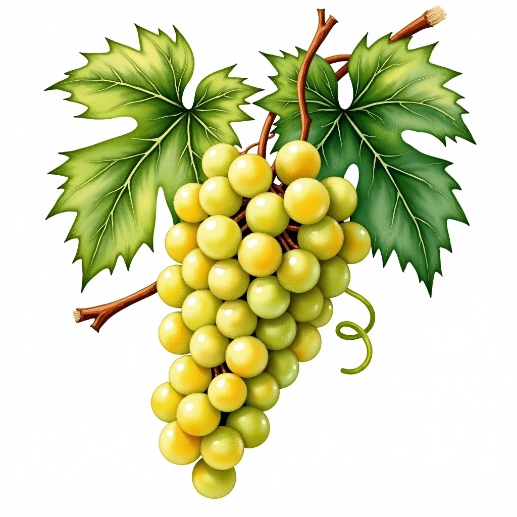 Savagnin Blanc grape variety — White watercolor illustration