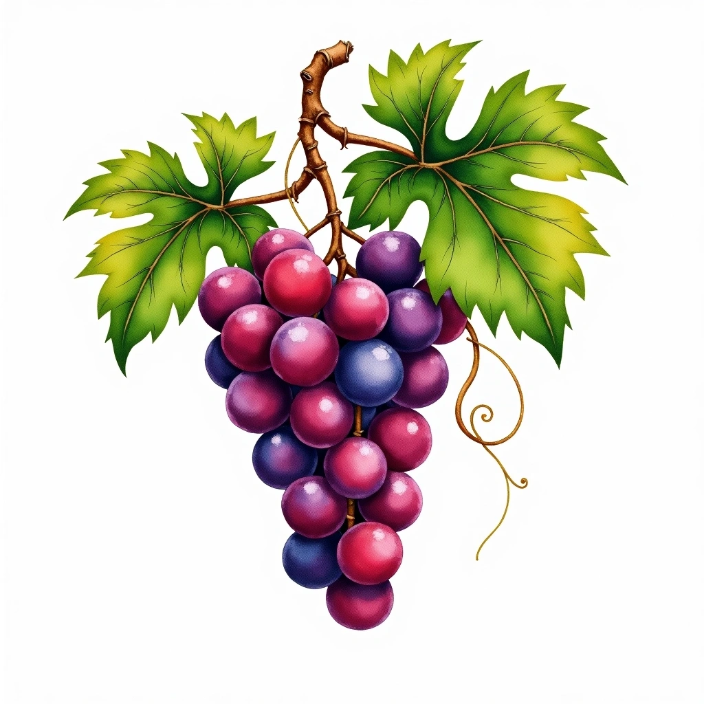Sciascinoso grape variety — Red watercolor illustration