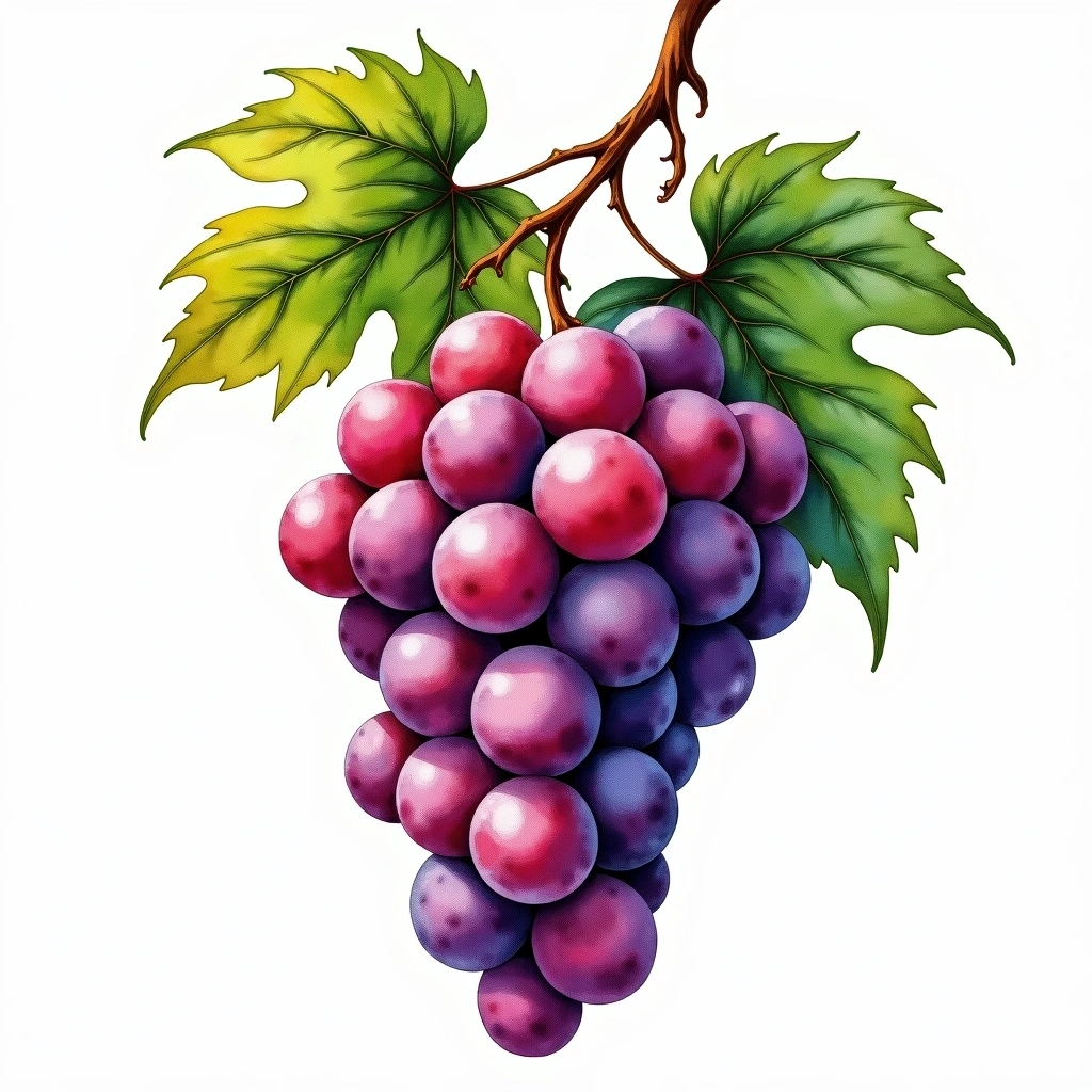 Seibel grape variety — Red watercolor illustration