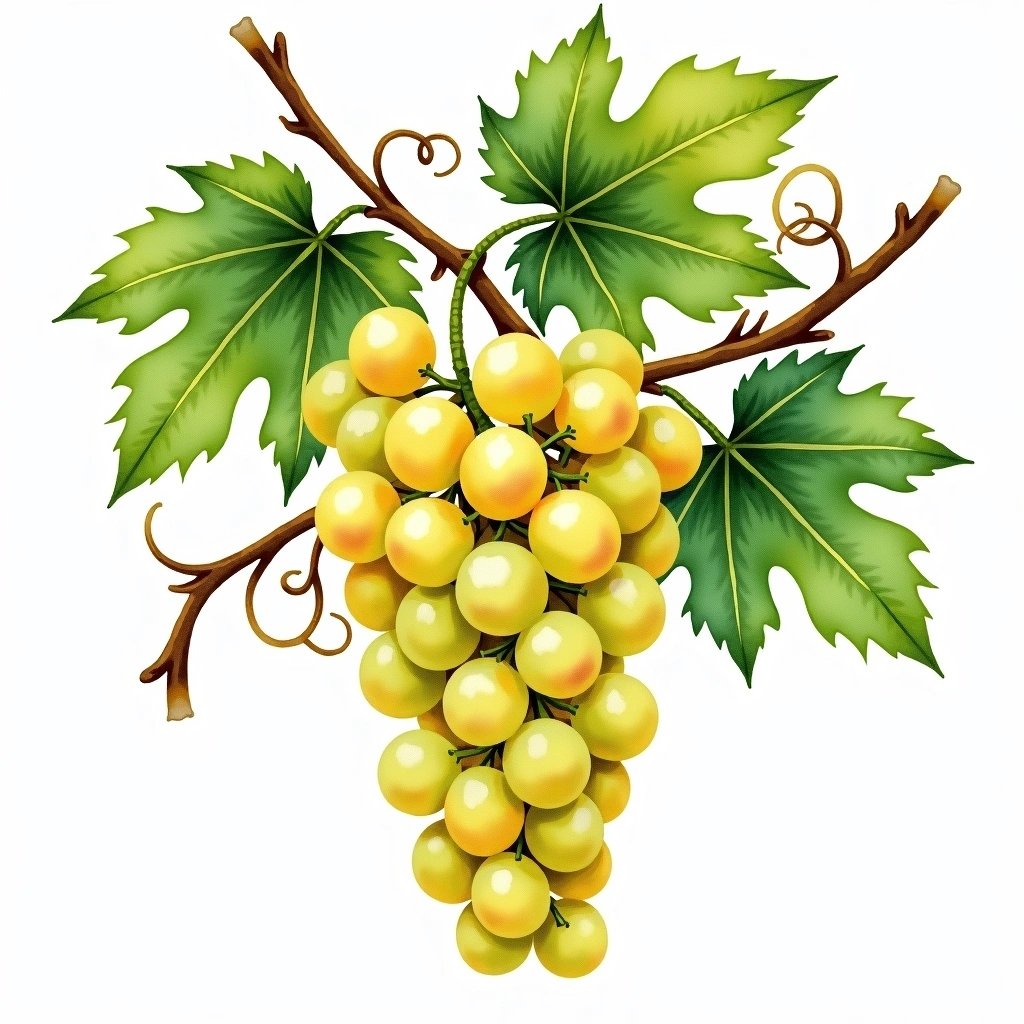 Seyval Blanc grape variety — White watercolor illustration